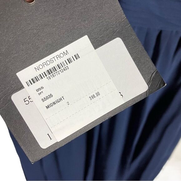 Mac Duggal Dress 2 Navy High Neck Chiffon Gown Pleated Bow Flowy Maxi Sleeveless - Picture 4 of 9